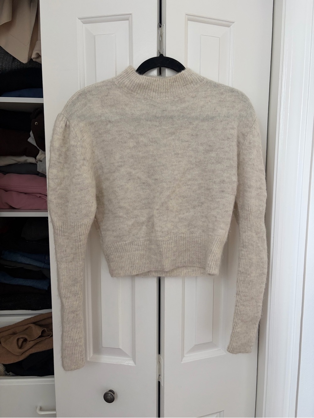 Madewell Cream Fuzzy Turtleneck Sweater with tailored arms
